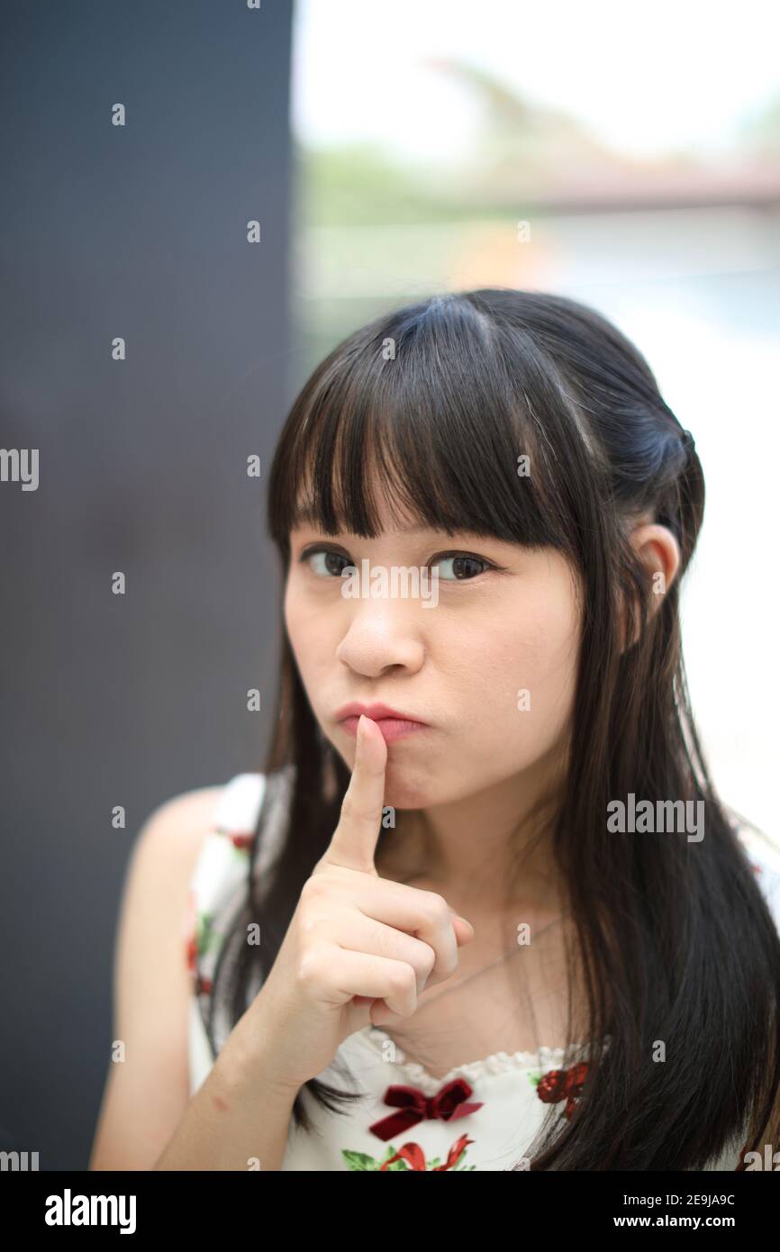 Portrait of young woman looking in coffee shop modern life style Stock Photo