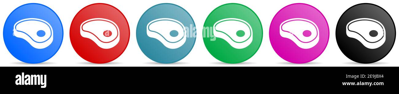 Meat, steak vector icons, set of circle gradient buttons in 6 colors ...