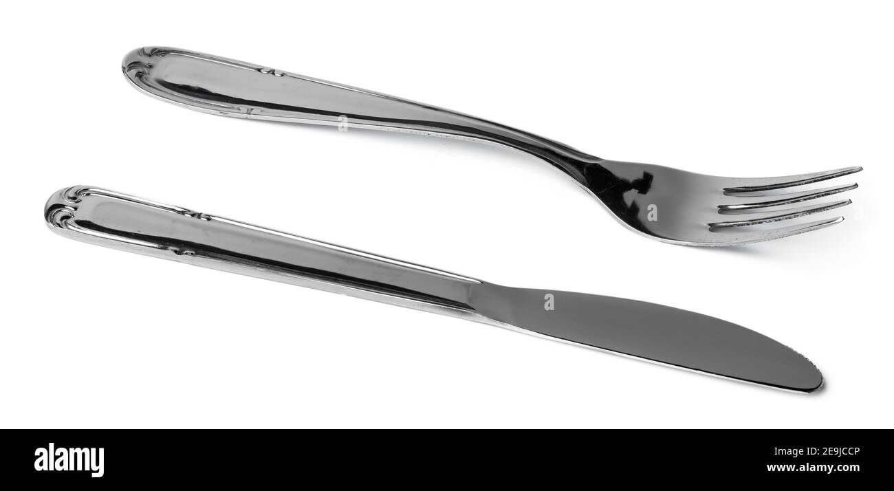 Silver fork and knife isolated on white background Stock Photo Alamy