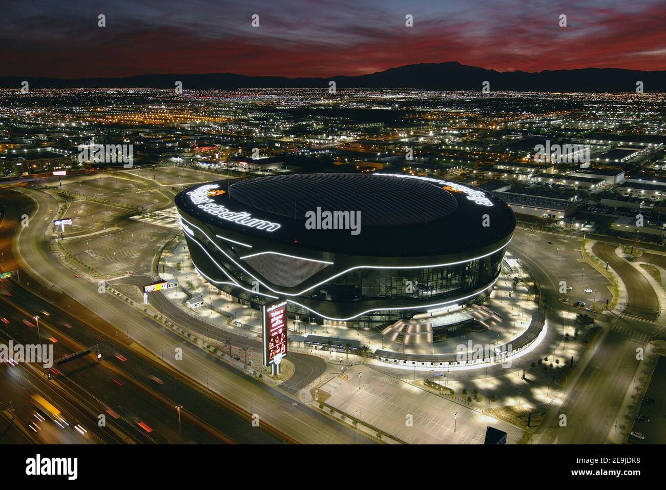 An aerial view of Allegiant Stadium, Wednesday, Feb. 3, 2021, in Las ...