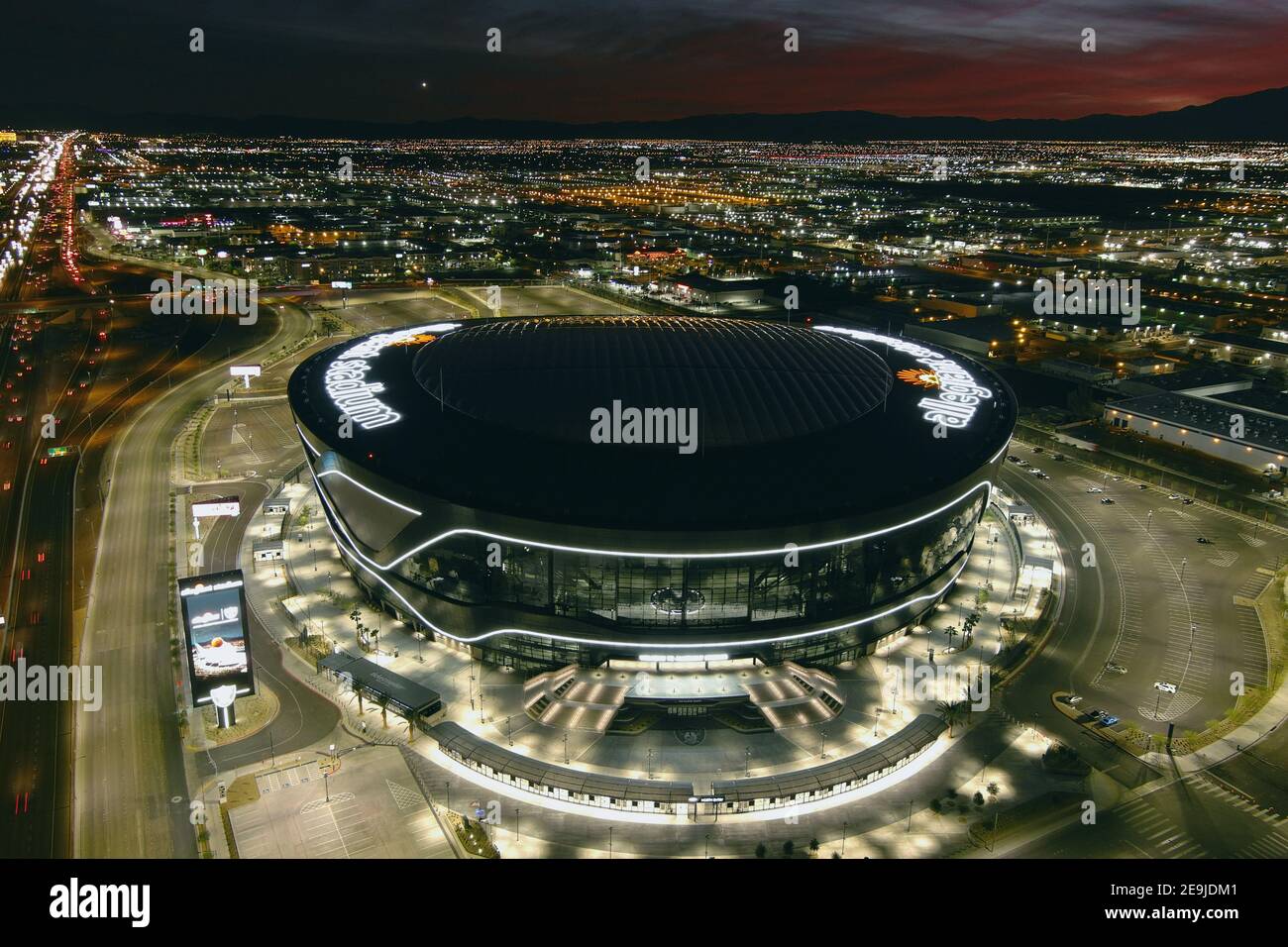 An aerial view of Allegiant Stadium, Wednesday, Feb. 3, 2021, in Las ...