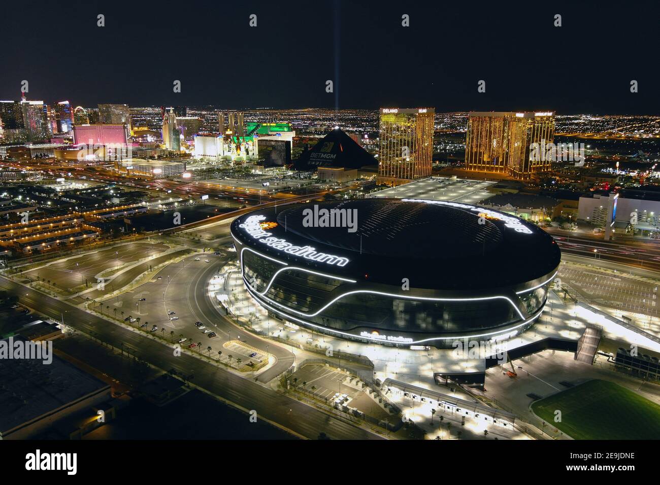 An aerial view of Allegiant Stadium, Wednesday, Feb. 3, 2021, in Las ...