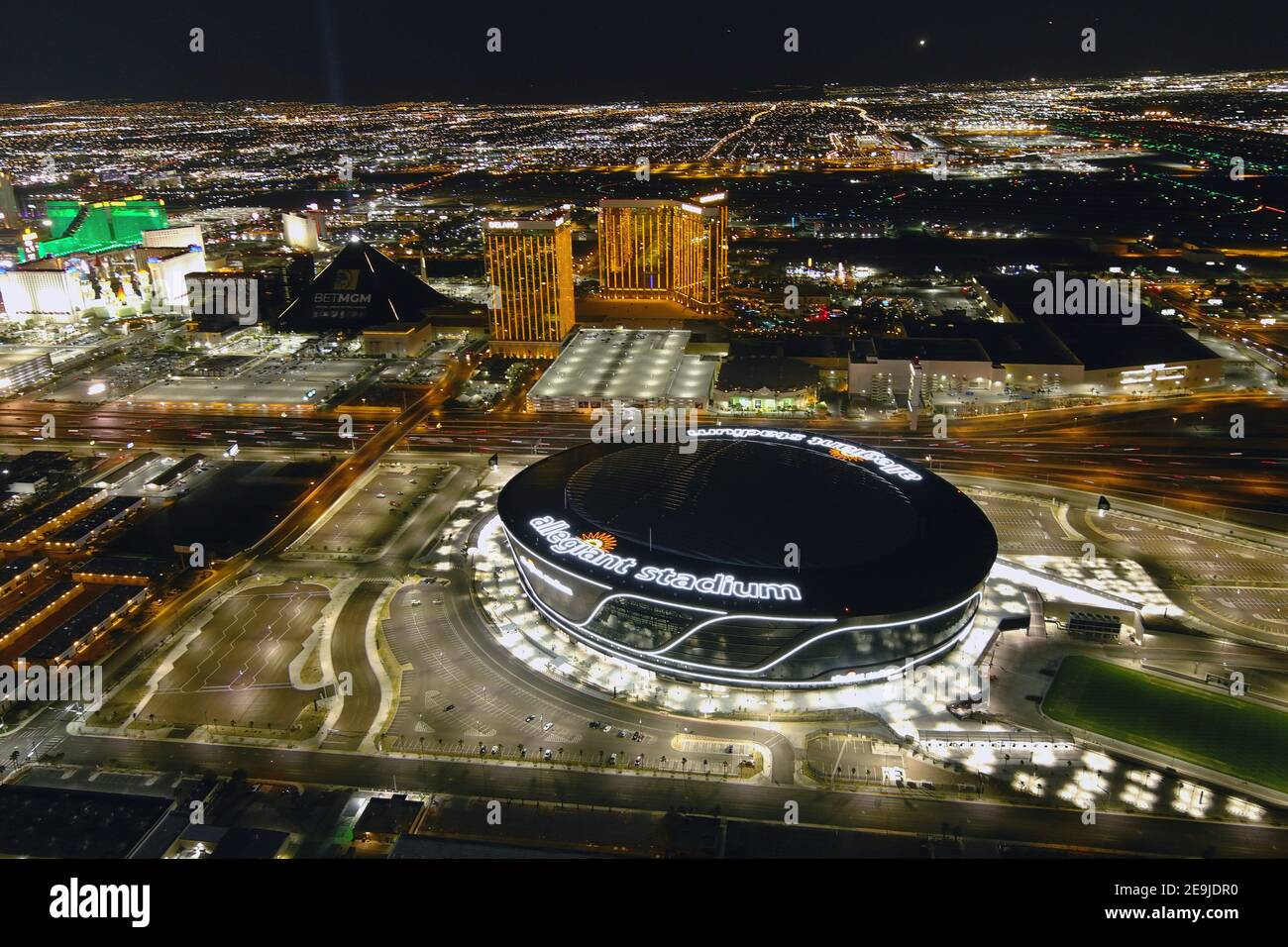 An aerial view of Allegiant Stadium, Wednesday, Feb. 3, 2021, in Las ...