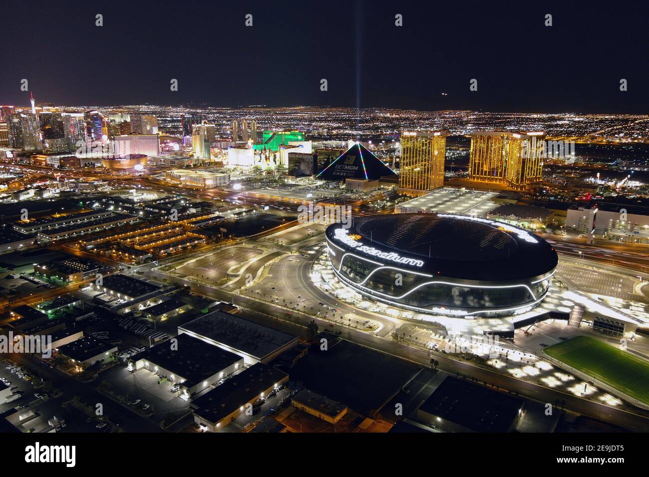 An aerial view of Allegiant Stadium, Wednesday, Feb. 3, 2021, in Las ...
