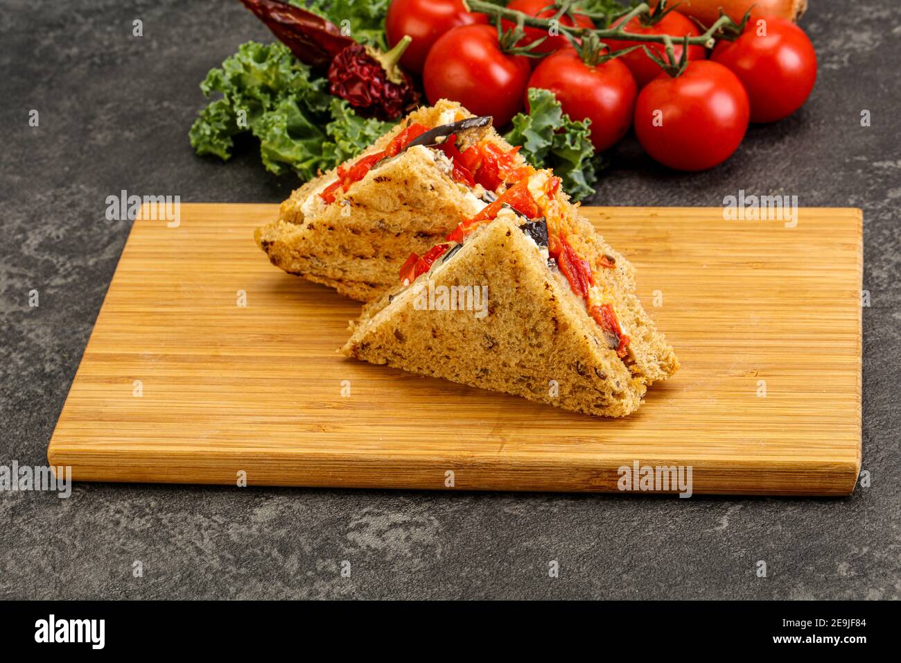 Vegetarian Club sandwich with eggplant and cheese Stock Photo Alamy