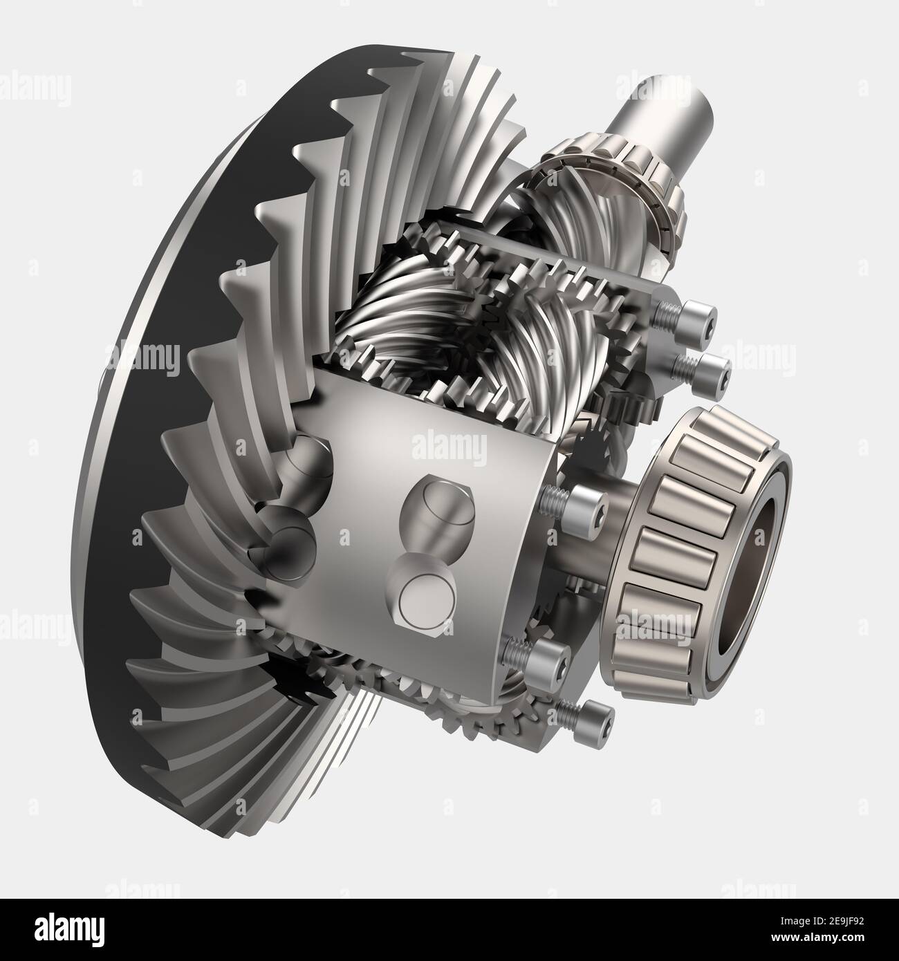 Transmission cog wheels isolated on background. 3d rendering - illustration Stock Photo