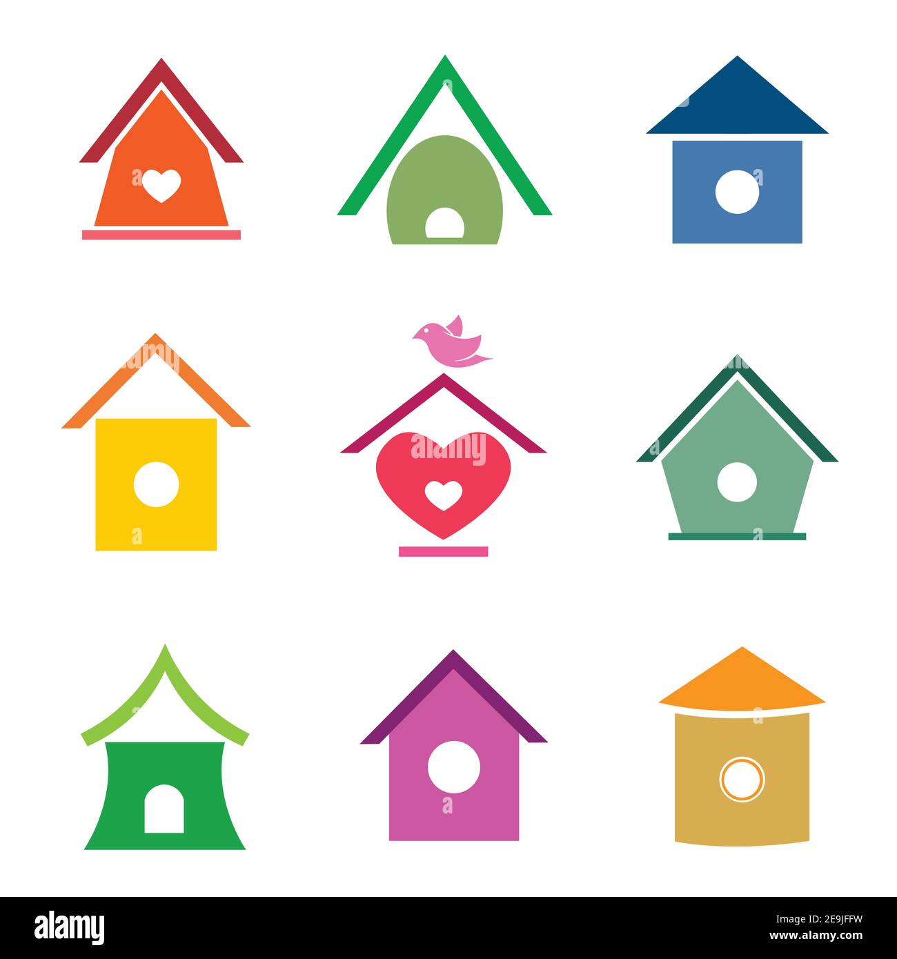 Vector group of bird houses on white background. Stock Vector