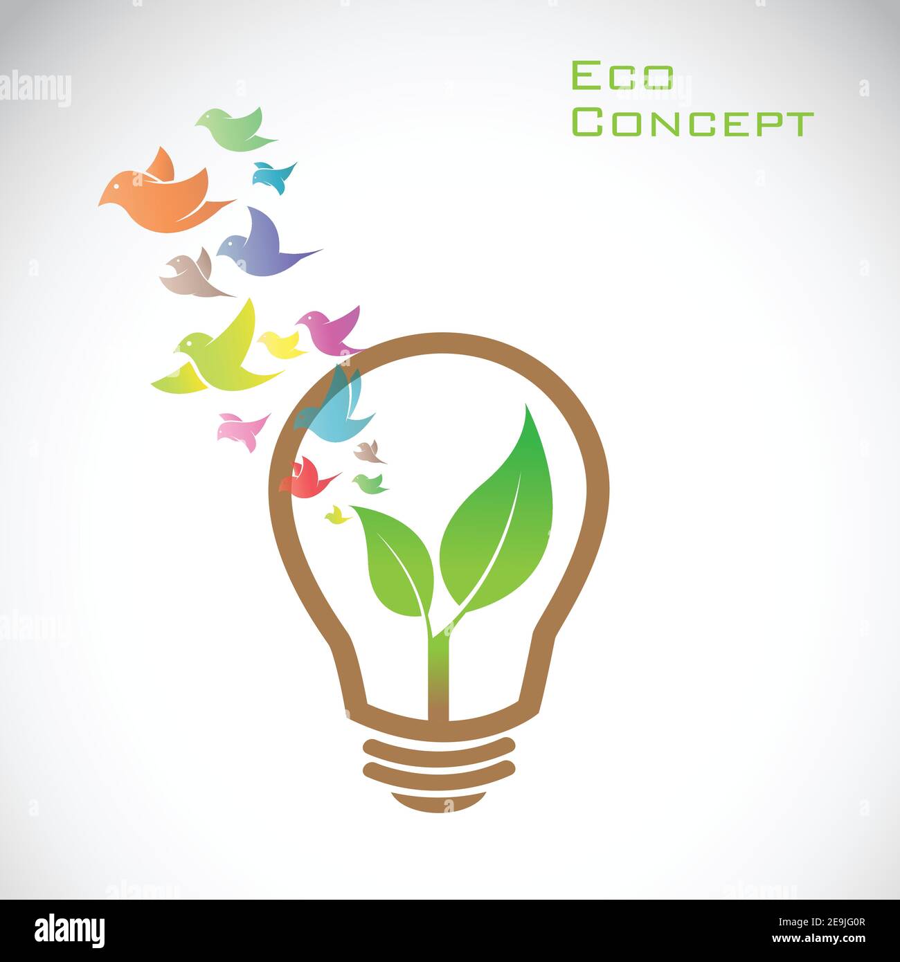 Vector bulb and birds and leaves. eco concept. Easy editable layered vector illustration. Stock Vector