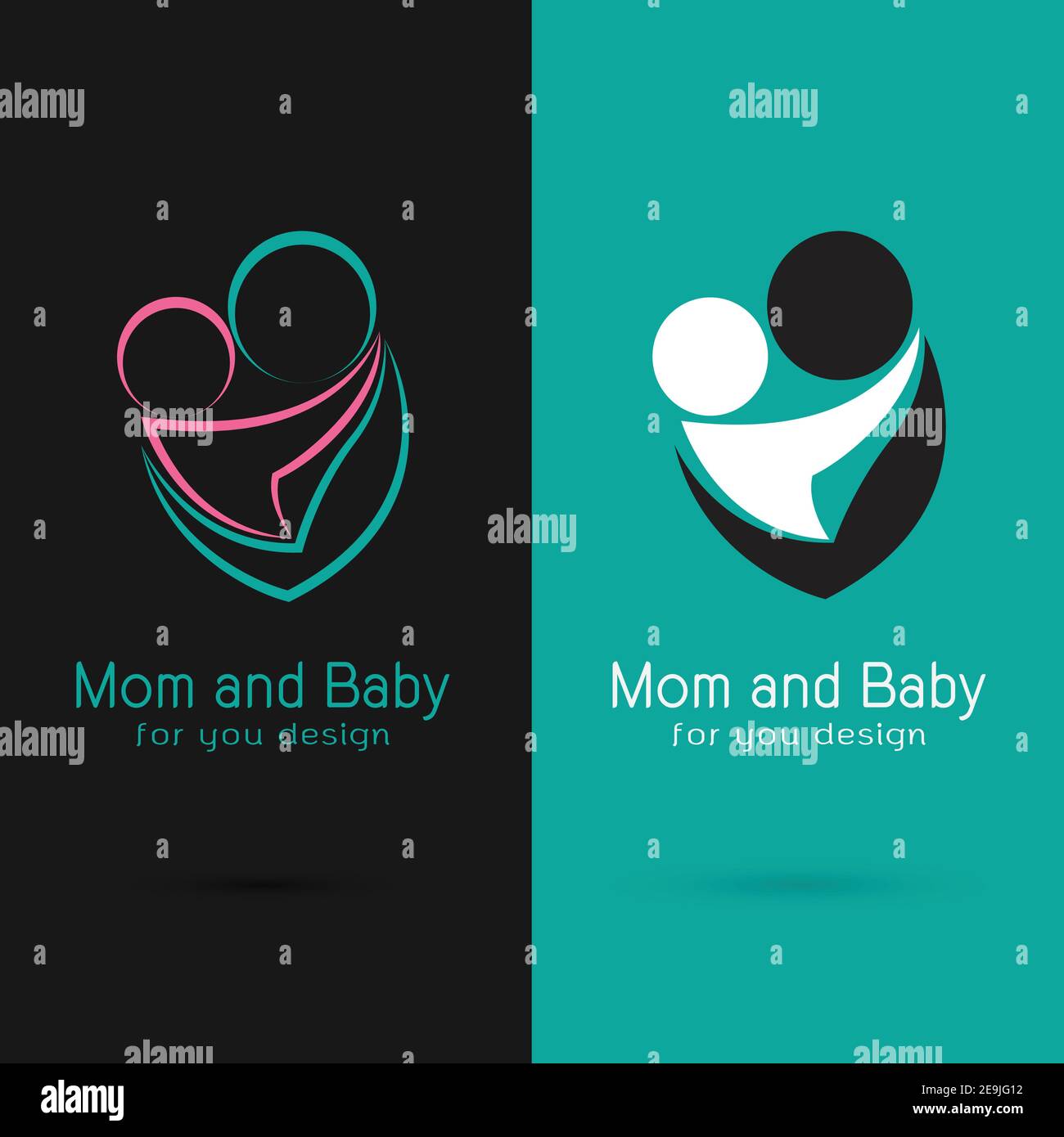 Vector of mom and baby design on black background and blue background, Logo, Symbol, label Easy editable layered vector illustration. Stock Vector