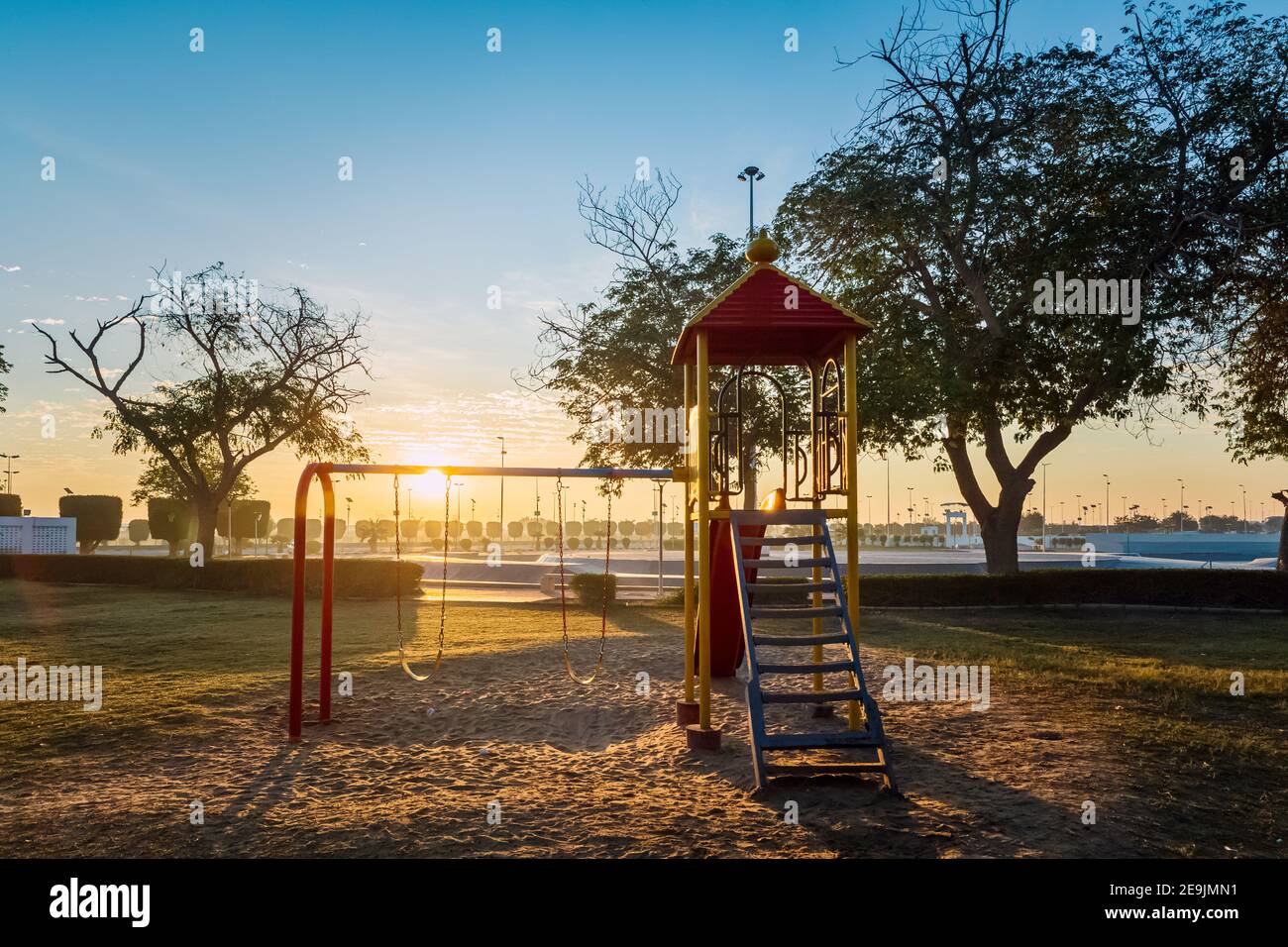 Recreation Child Play In King Fahad Park At Dammam Saudi Arabia With Sunrise Background Stock Photo Alamy