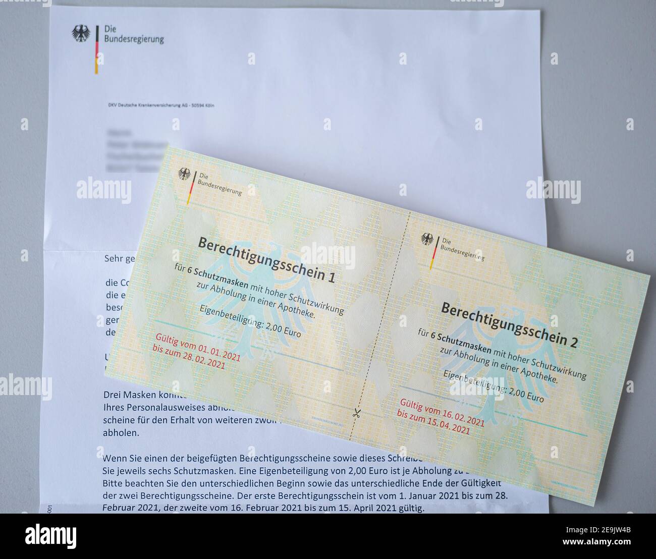 Authorization certificates for FFP2 masks from the Federal Government of Germany Stock Photo