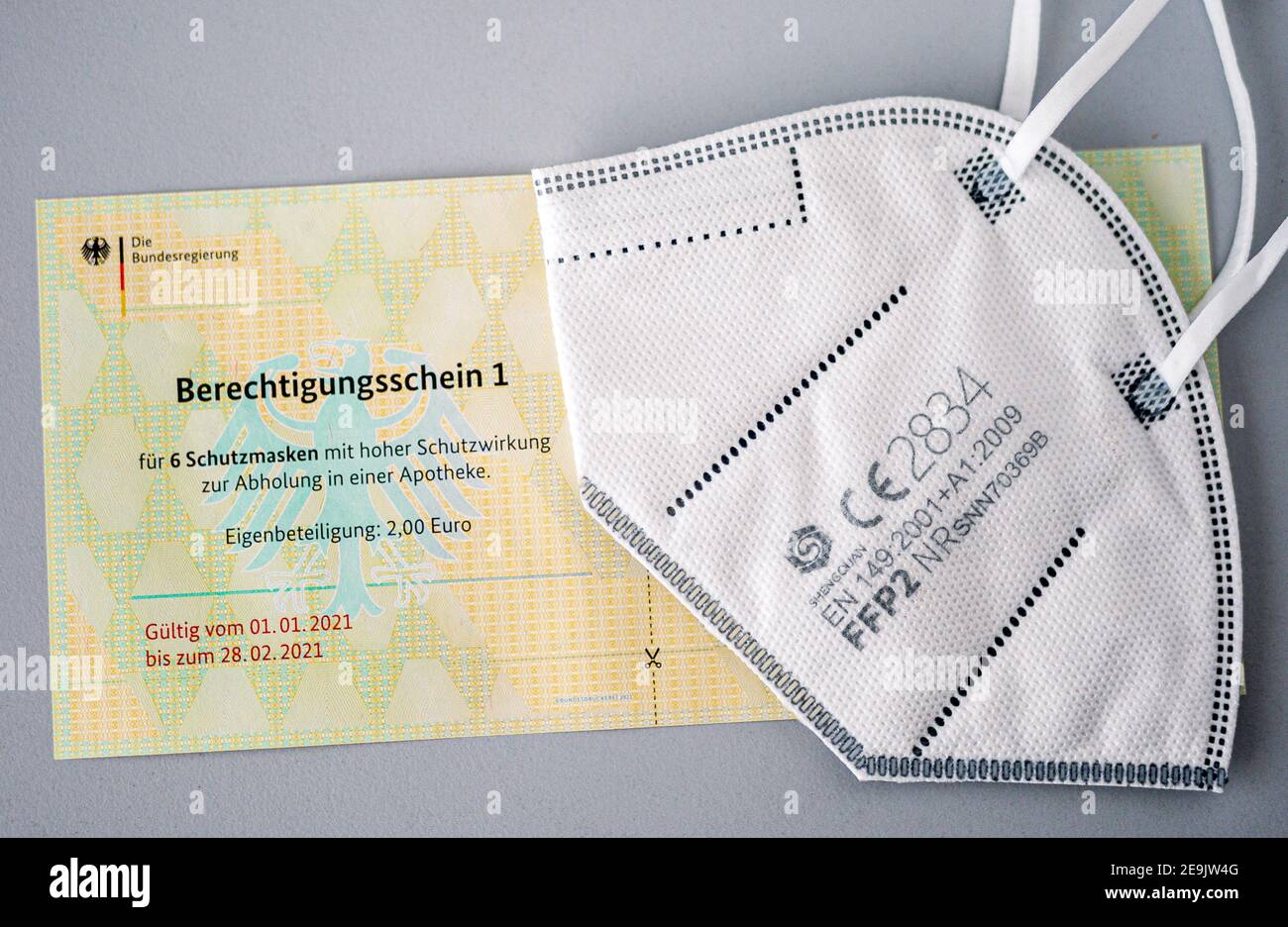 Authorization certificates for FFP2 masks from the Federal Government of Germany Stock Photo