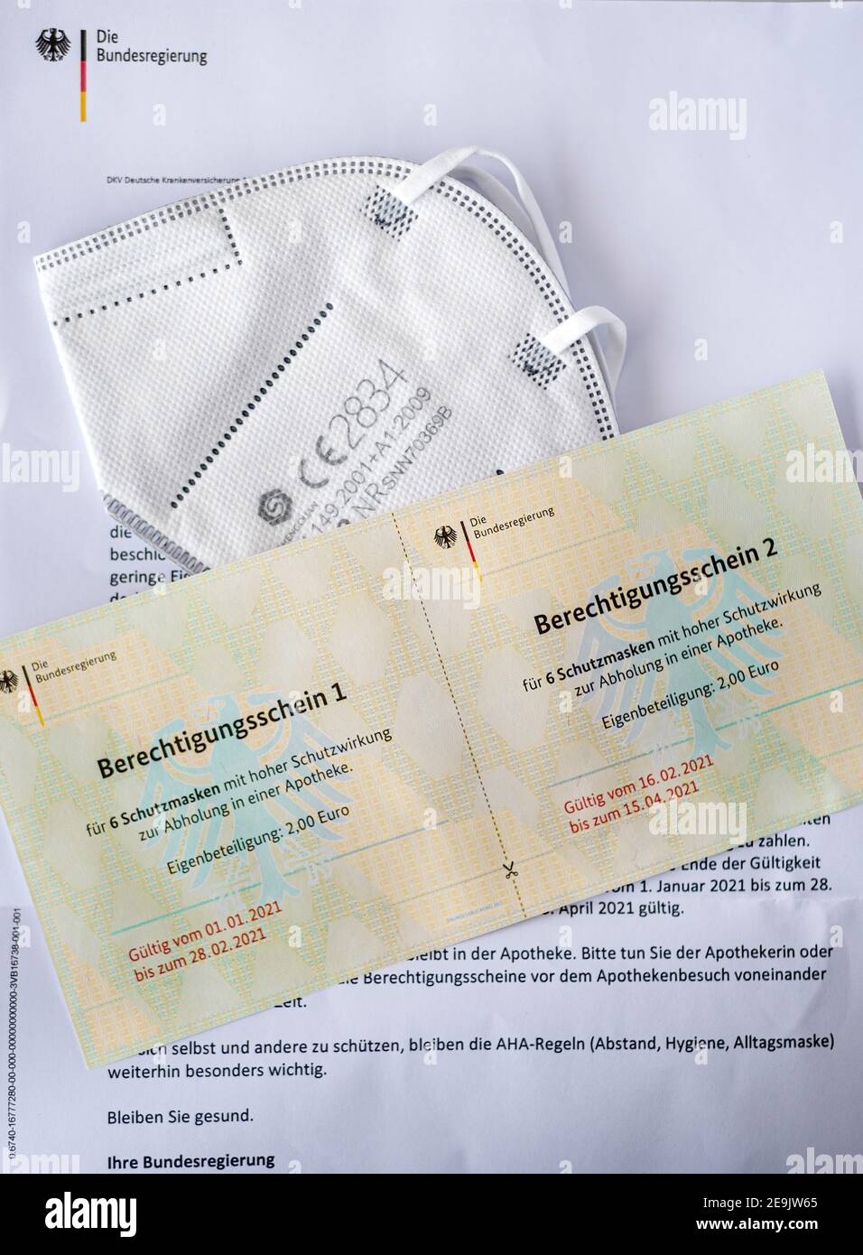 Authorization certificates for FFP2 masks from the Federal Government of Germany Stock Photo