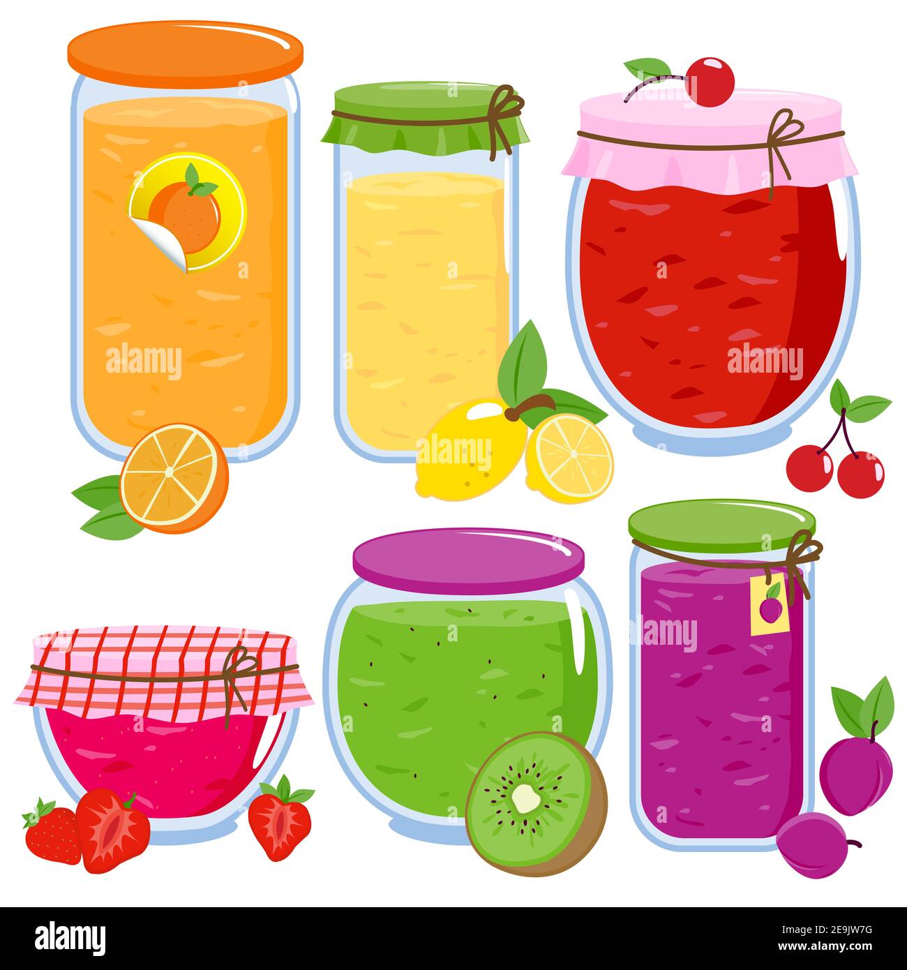 Illustration collection of jars filled with homemade fruit jam Stock