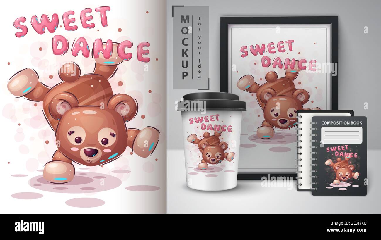 Bear dance - poster and merchandising. Stock Vector
