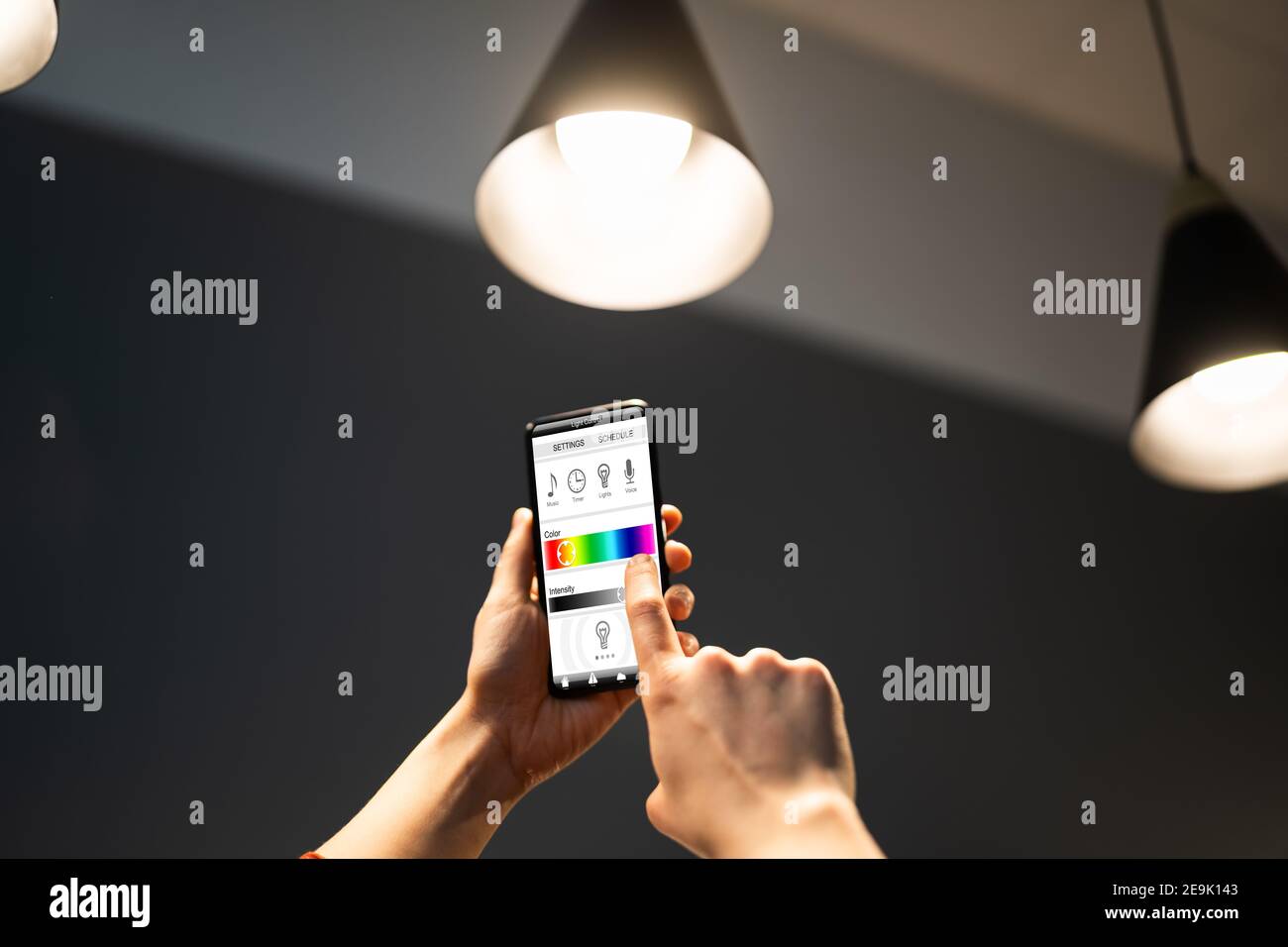 Smart Light Control At House Using Phone Stock Photo