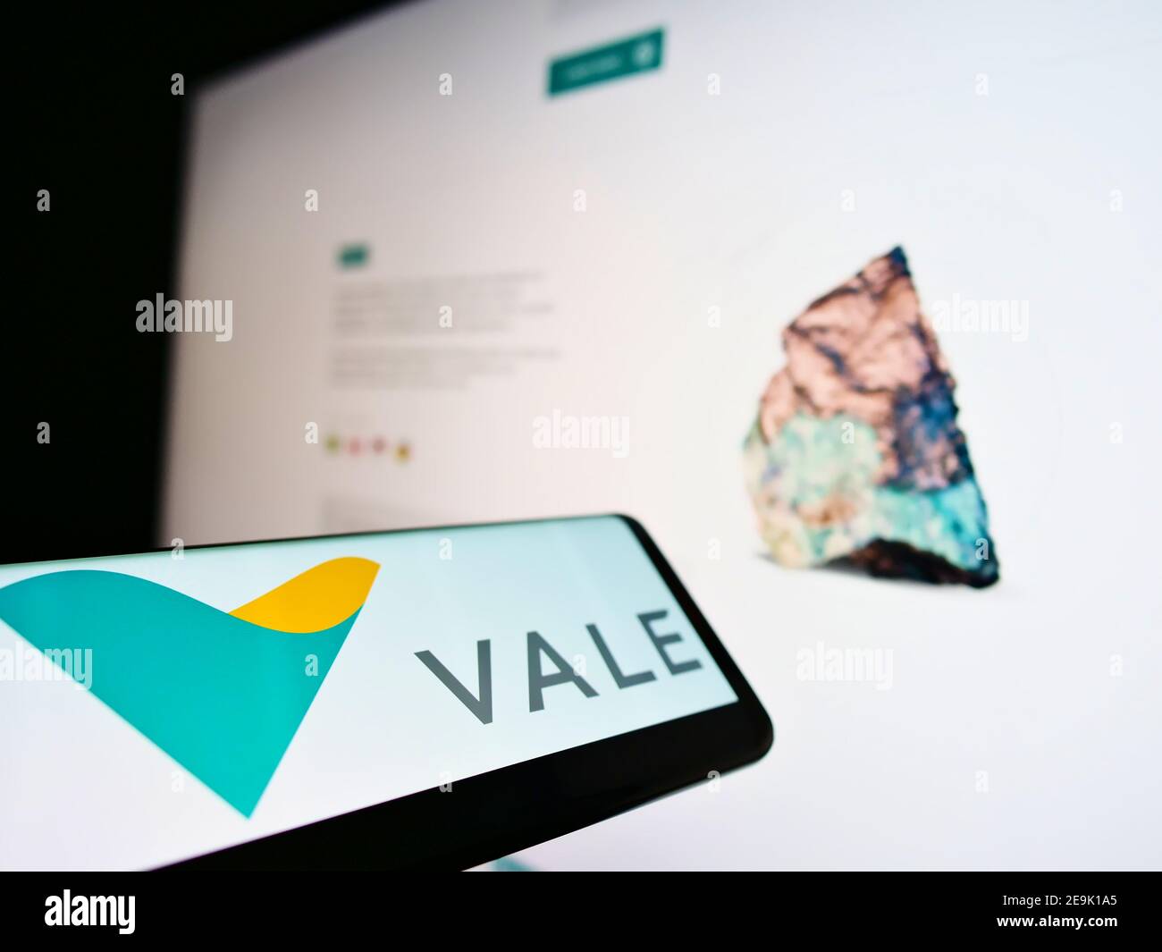 Smartphone with business logo of Brazilian mining and logistics company Vale S.A. on display in