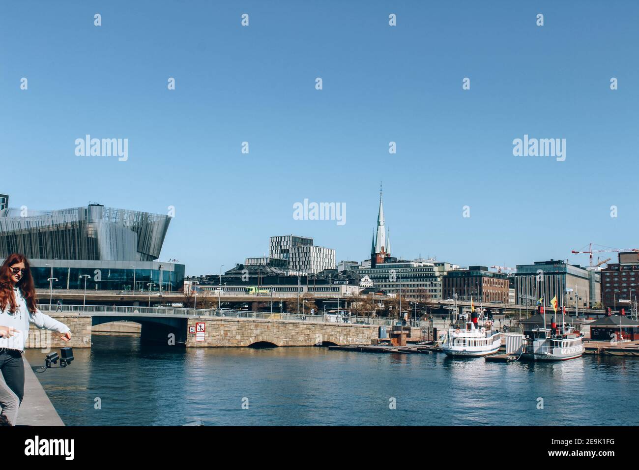 Stockholm, Sweden - May 1, 2019 : Scenic sunny day panorama of Stockholm city center. City tour concept and spring vacation in Sweden. Selective focus Stock Photo
