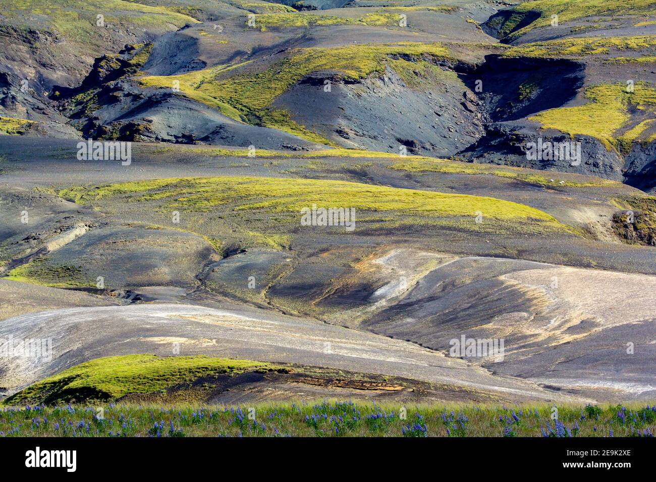 Hekla is a stratovolcano located in the south of Iceland with a height of 1,491 metres (4,892 ft). Stock Photo