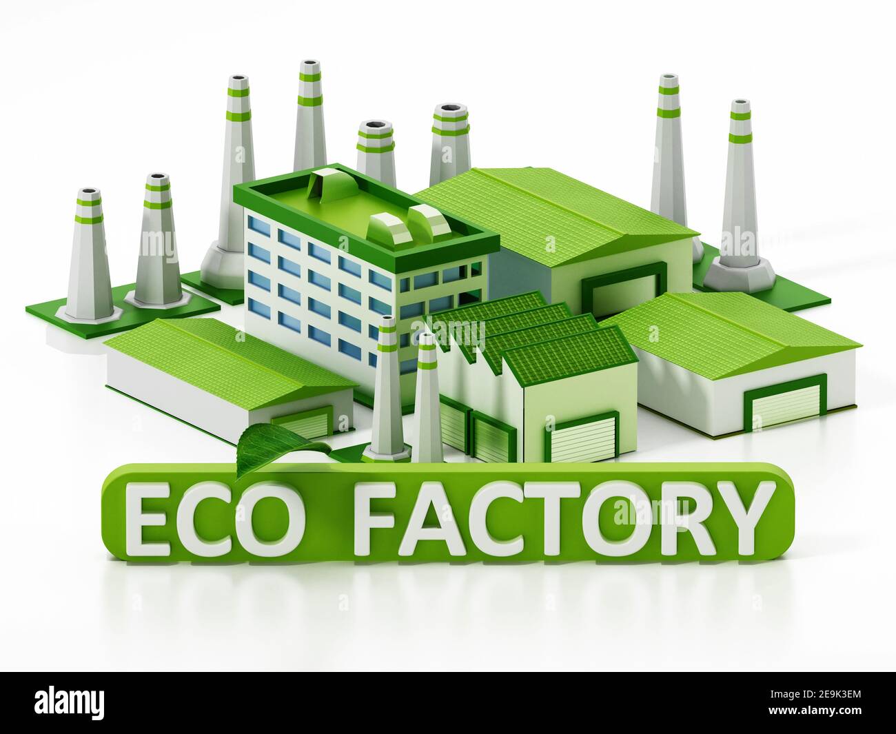 Eco friendly factory compound isolated on white background. 3D illustration. Stock Photo