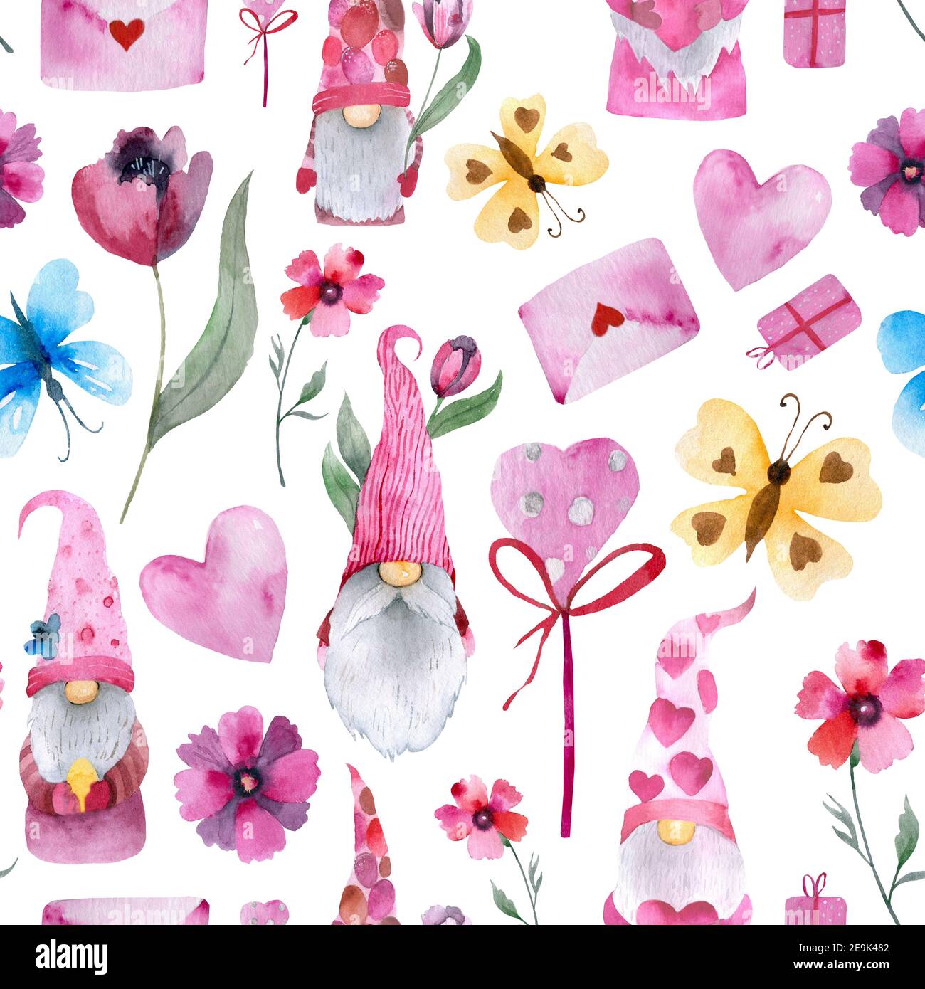 gnomes and flowers in a seamless pattern design Stock Photo - Alamy