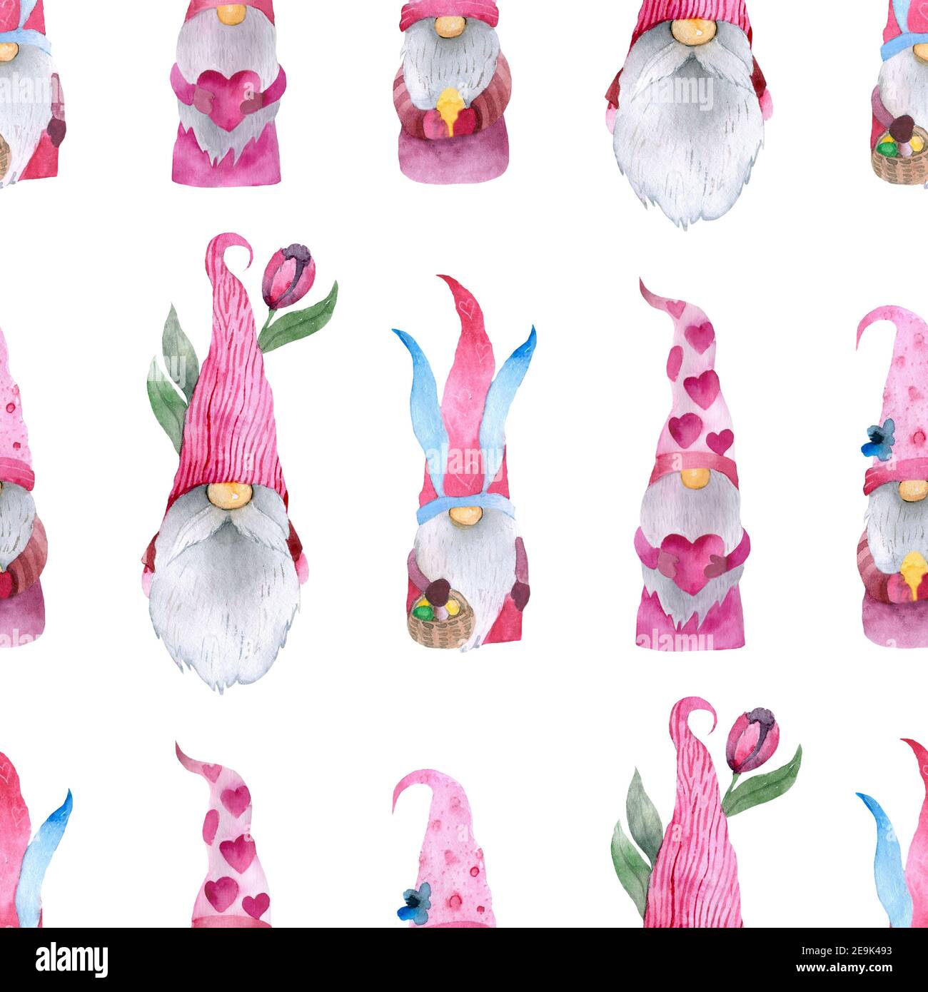 gnomes and flowers in a seamless pattern design Stock Photo - Alamy