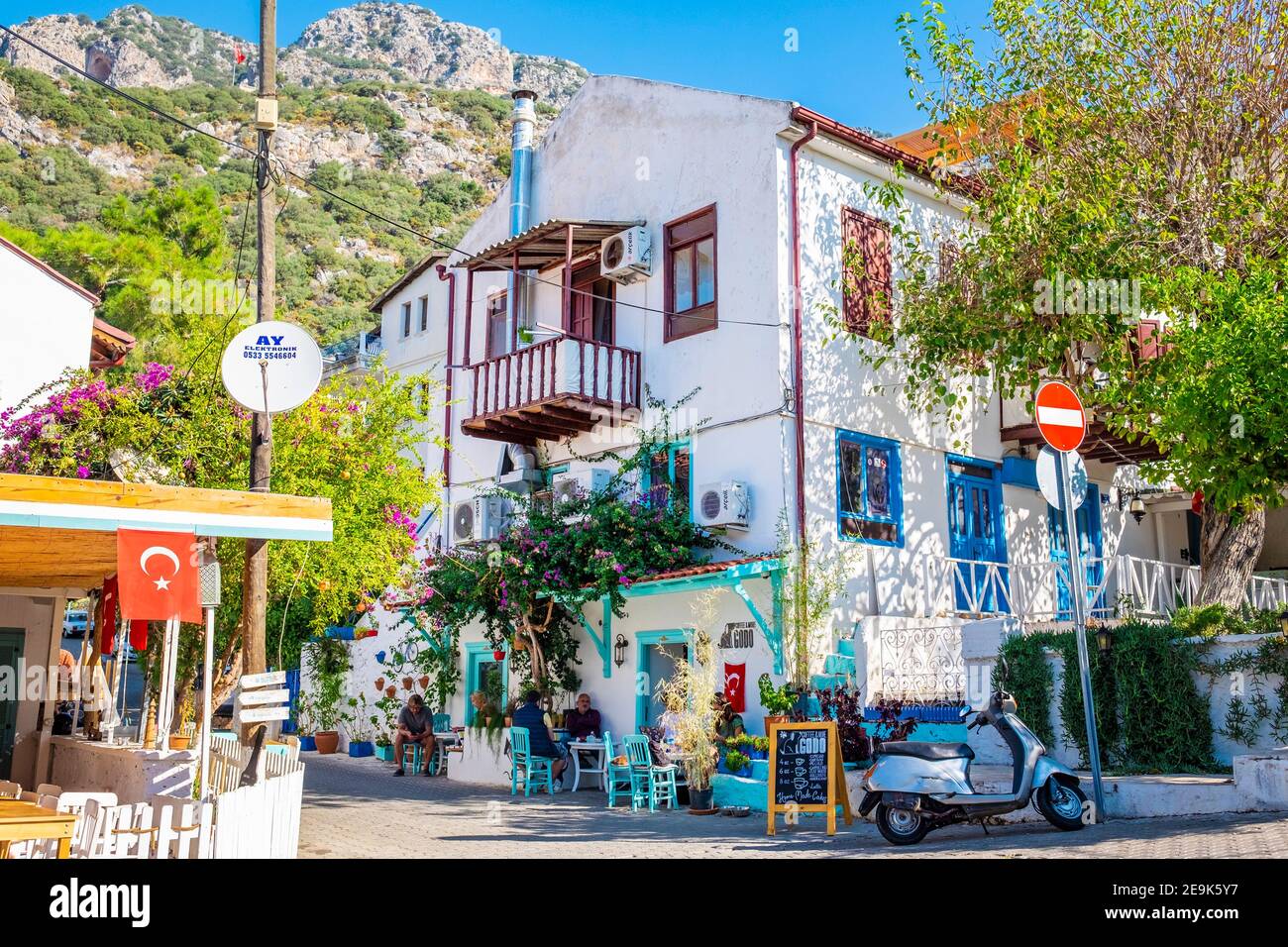 Kas, Turkey - November, 4, 2020 - Colorful street and building. Stock Photo