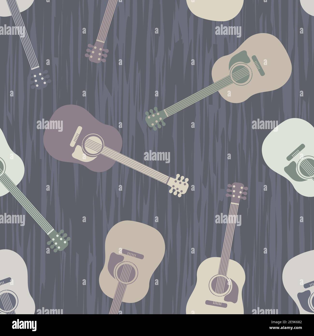 Acoustic guitar vector seamless pattern background. Brown musical