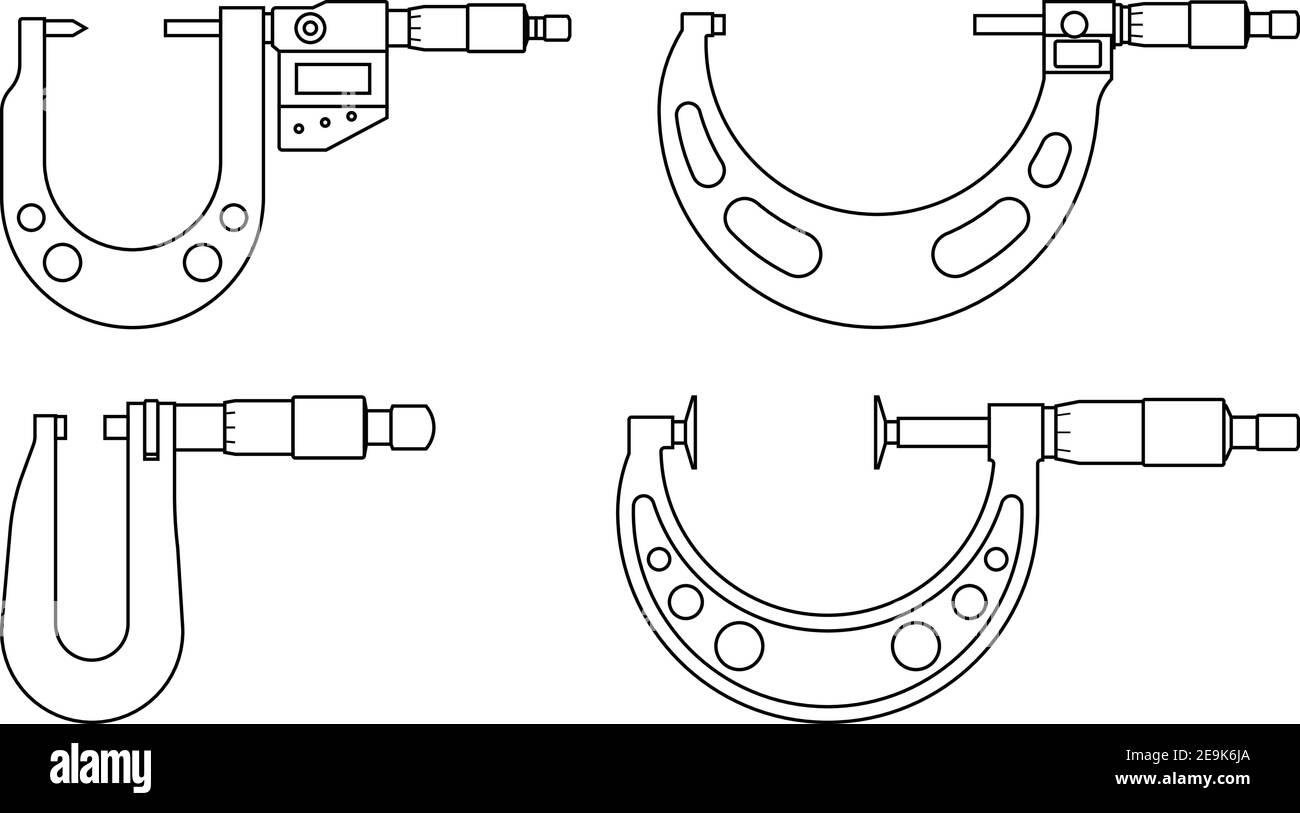 Set of micrometer icons. Measuring tools. Vector illustration Stock