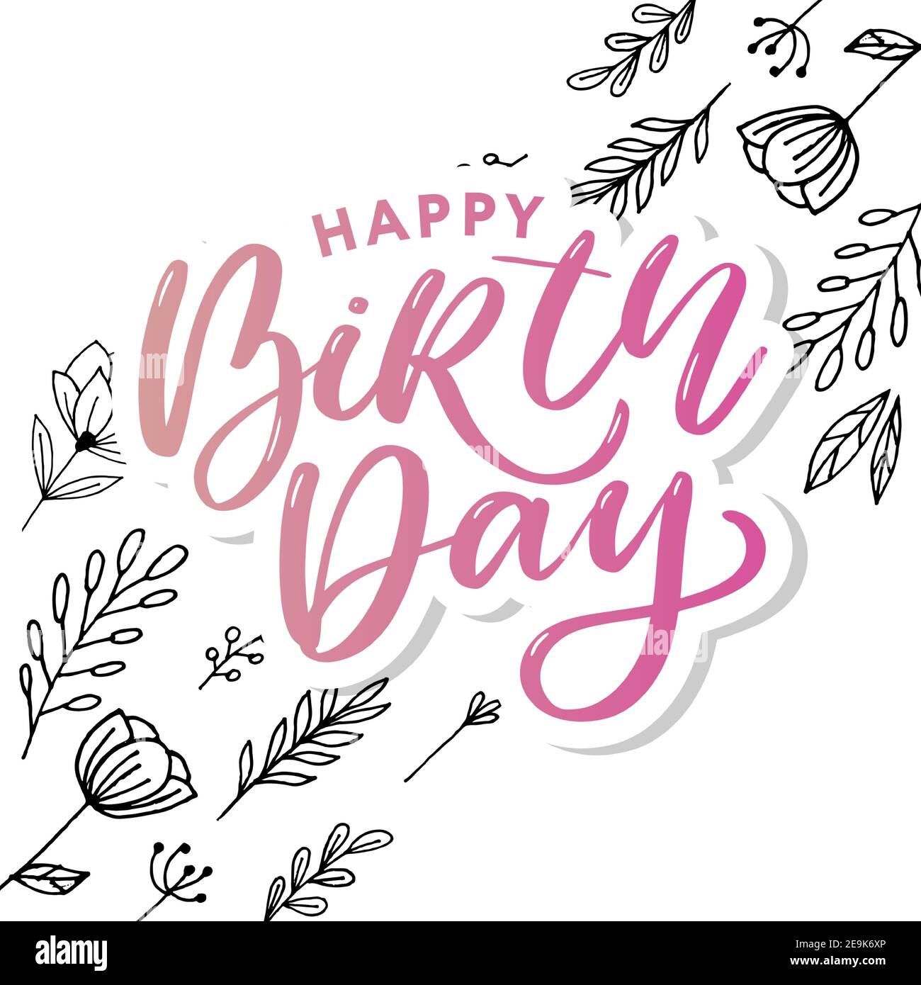 Happy Birthday Brush Script Style Hand lettering. Retro Vintage Custom