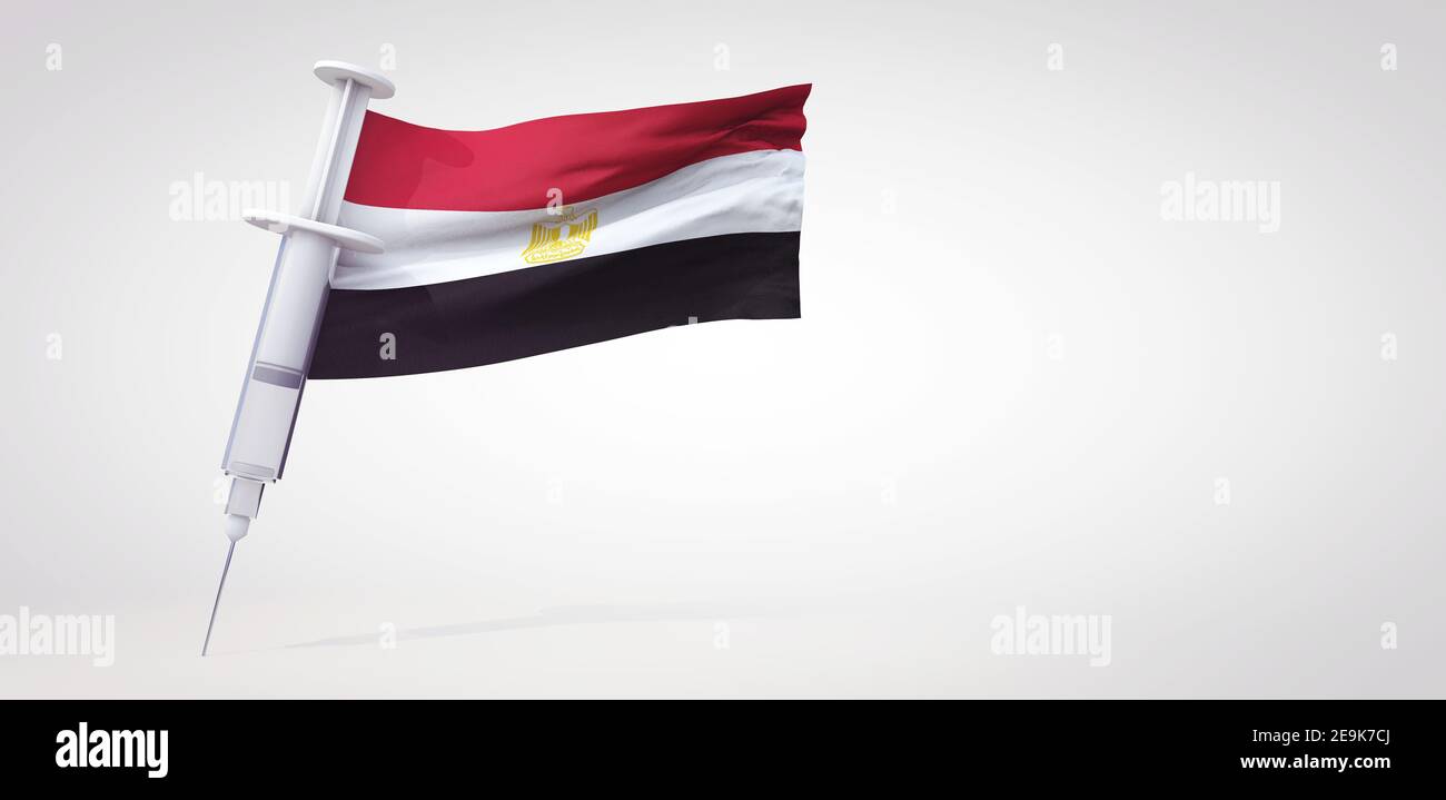 Vaccine immunization syringe with egypt flag. 3D Rendering Stock Photo