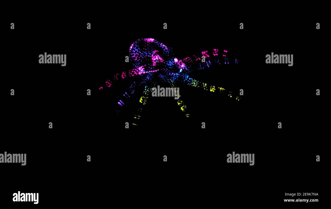 Illustration of a glowing changing colour octopus swimming in a ...
