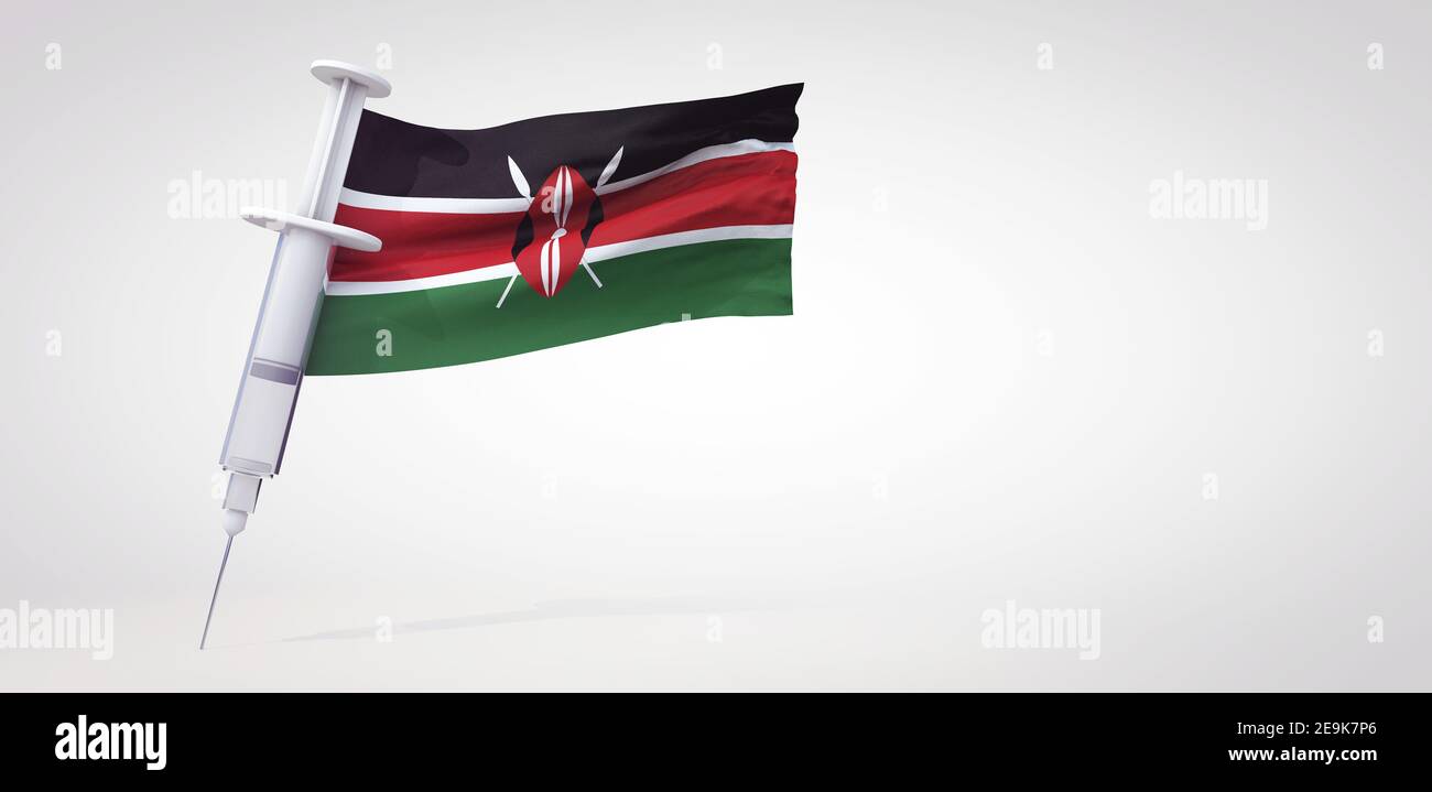 Vaccine immunization syringe with kenya flag. 3D Rendering Stock Photo