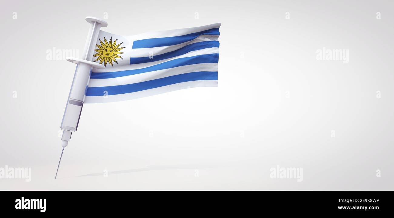 Vaccine immunization syringe with Uruguay flag. 3D Rendering Stock Photo