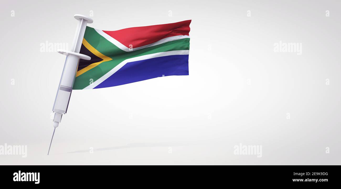 Vaccine immunization syringe with south africa flag. 3D Rendering Stock Photo