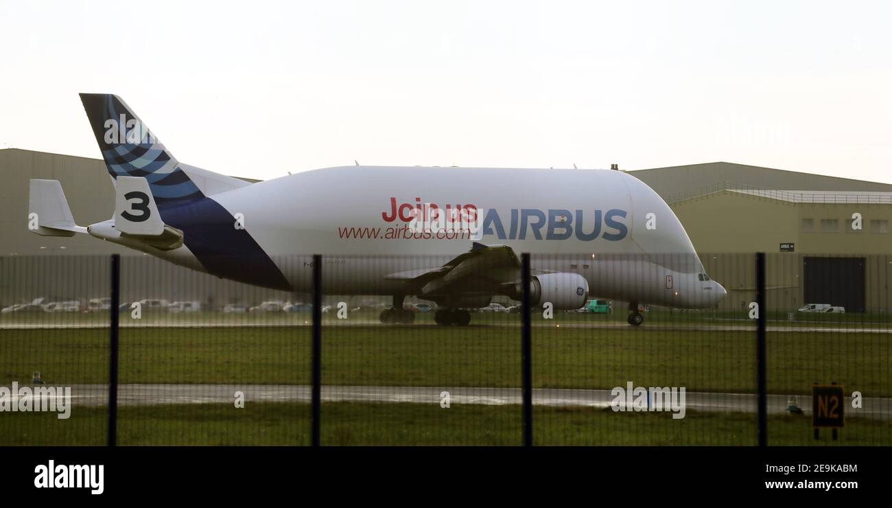 a view of the Airbus Beluga about to take-off at Hawarden Airport near Chester Stock Photo