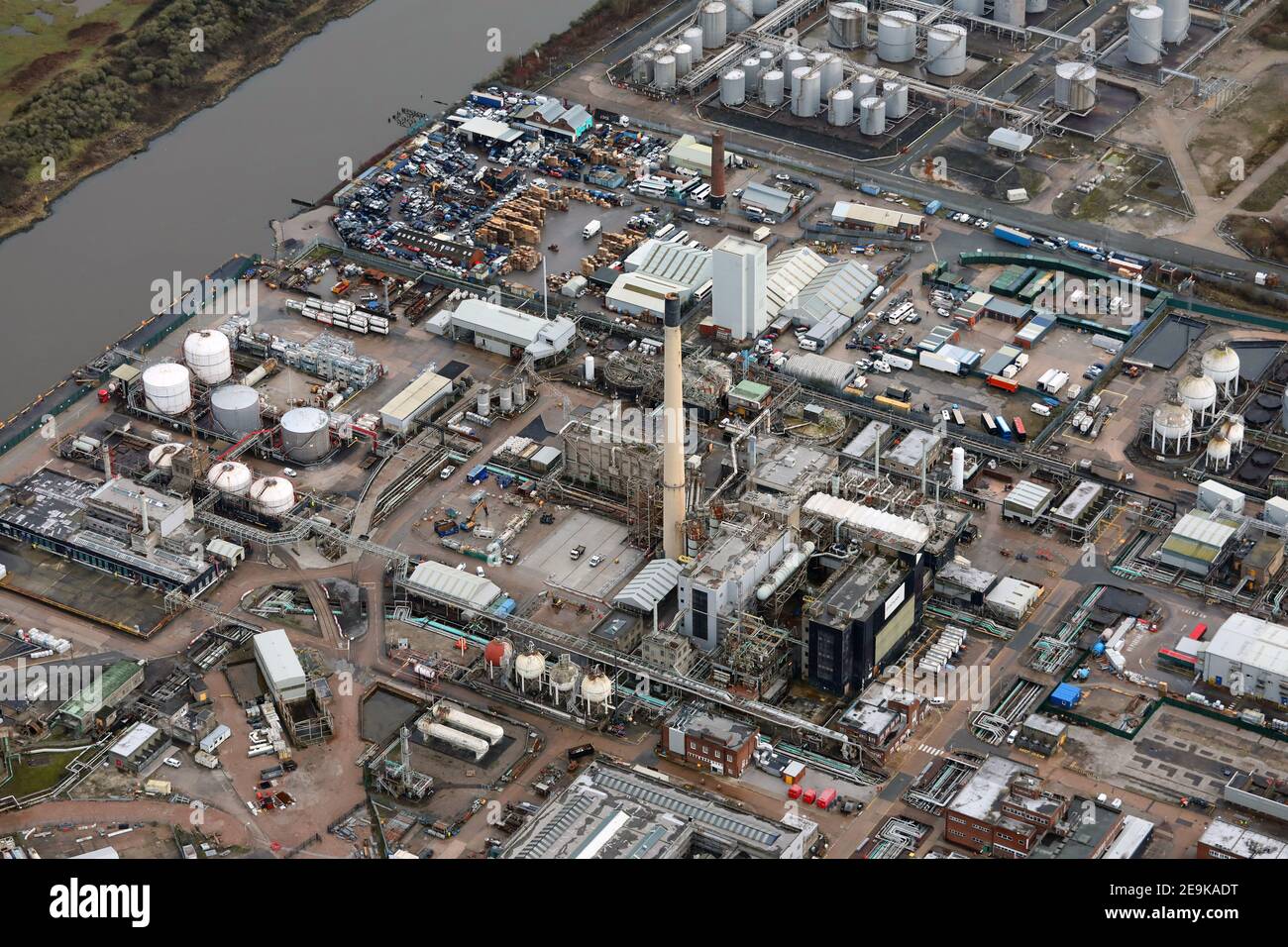 aerial view of the Innospec chemical works in Ellesmere Port on Merseyside Stock Photo
