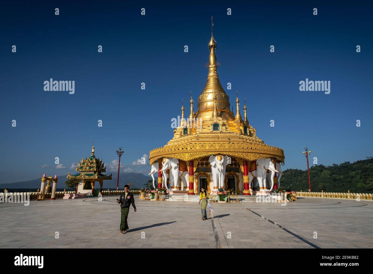 Shwe Moe Taung Pagoda near of Myikyina in northern Myanmar, where refugees have been living in IDP refugee camps for many years. Stock Photo