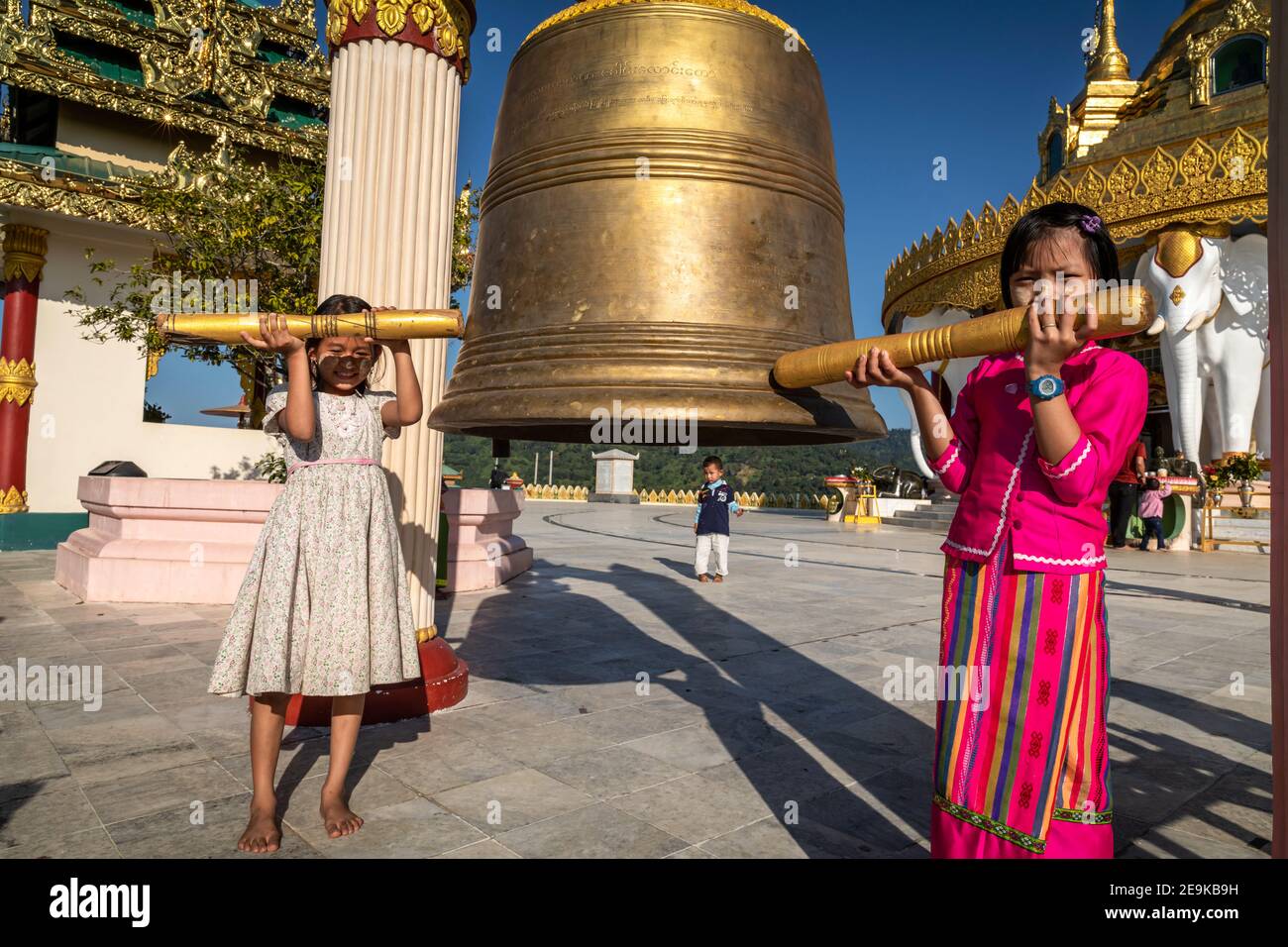 Shwe Moe Taung Pagoda near of Myikyina in northern Myanmar, where refugees have been living in IDP refugee camps for many years. Stock Photo