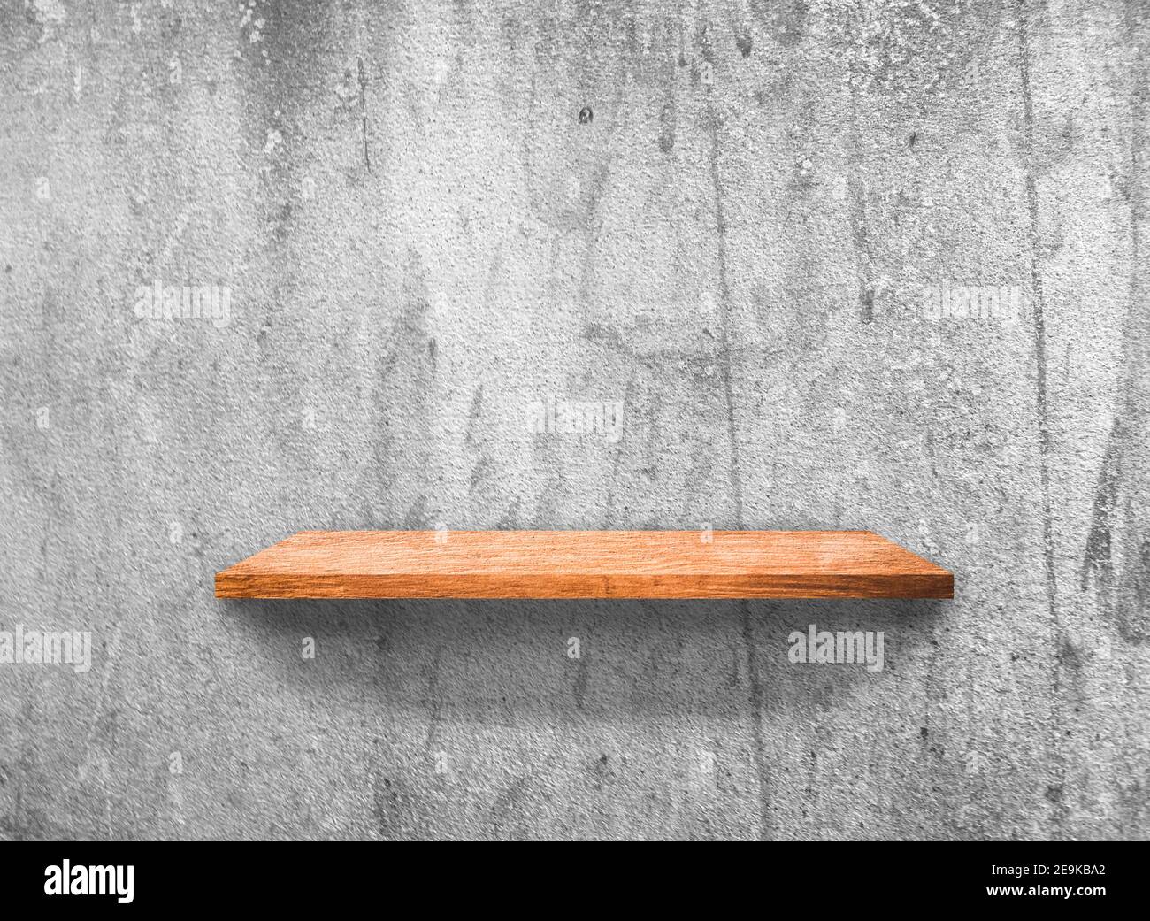 Vintage Wooden shelves on concrete wall texture background with