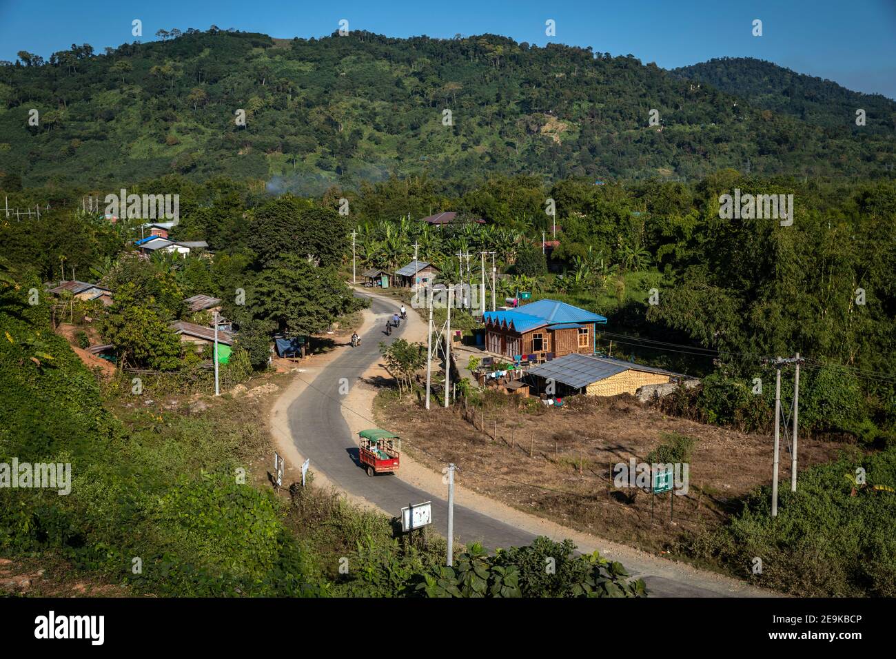 Landscapes and villages around Myikyina in northern Myanmar, where refugees have been living in IDP refugee camps for many years. Stock Photo