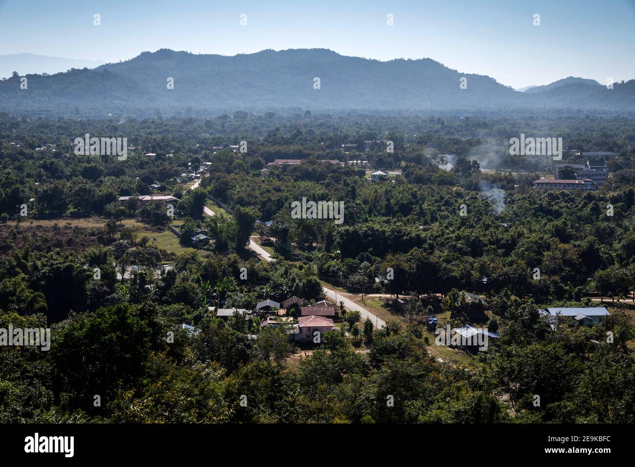 Landscapes and villages around Myikyina in northern Myanmar, where refugees have been living in IDP refugee camps for many years. Stock Photo