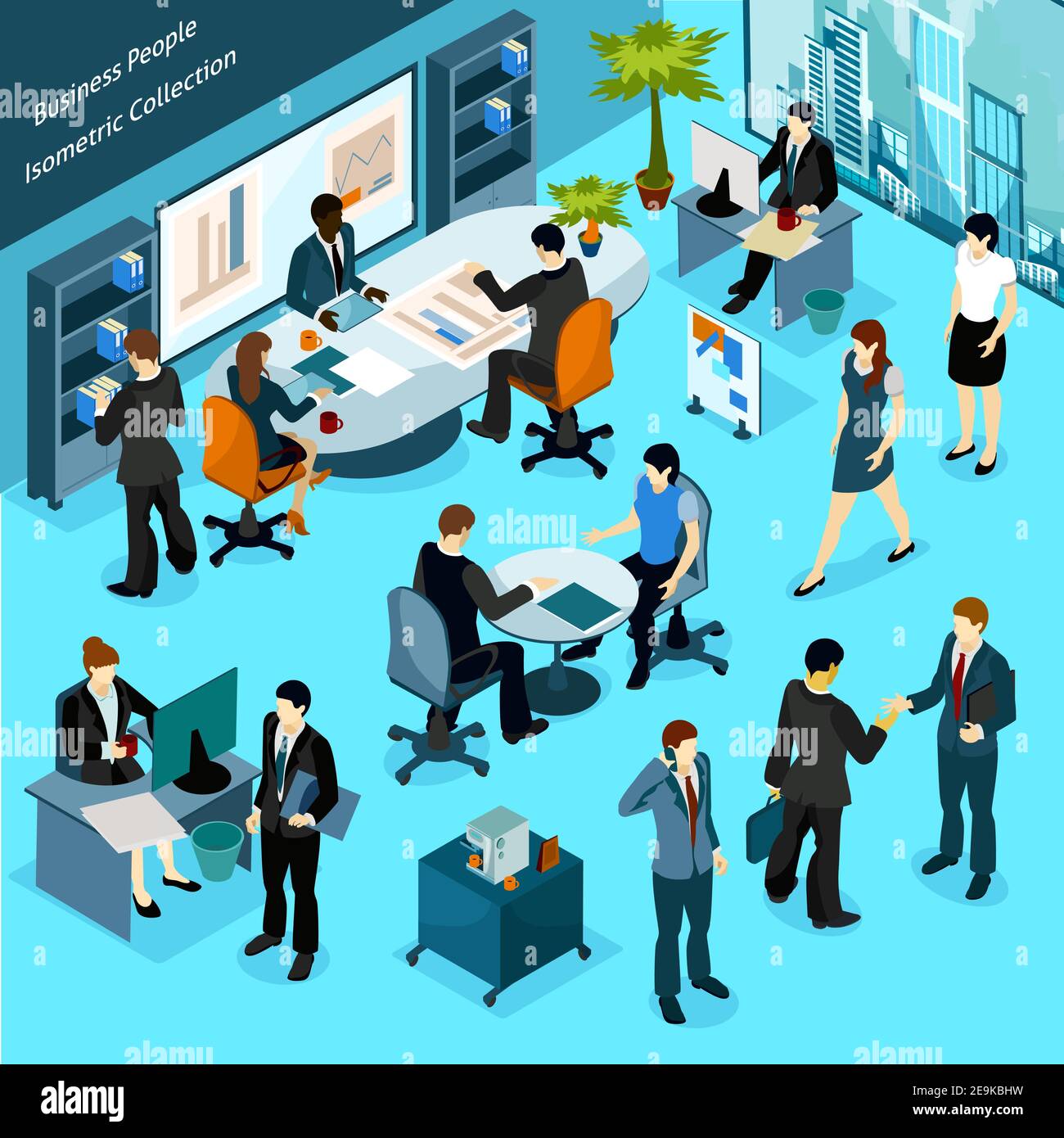 Business people isometric indoor icons collection of office staff ...