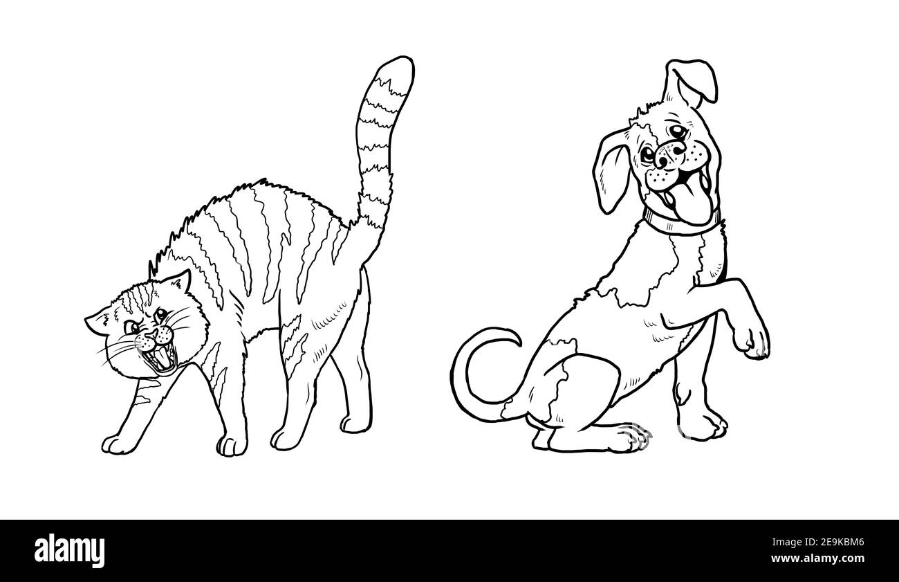 Funny dog and cat. Funny pets. Template for children to paint Stock ...