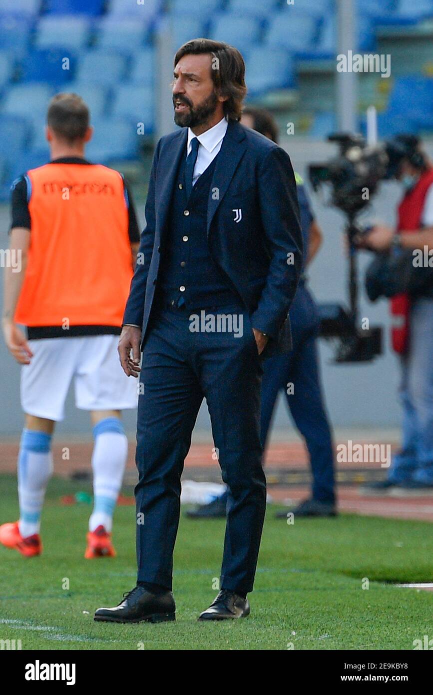 Andrea Pirlo coach of Juventus F.C. during the 2020–21 Serie A Italian Championship League match between S.S. Lazio and Juventus F.C. at Stadio Olimpico.Final score; S.S. Lazio 1:1 Juventus F.C. Stock Photo
