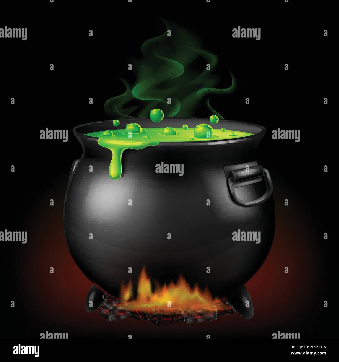 Halloween witch cauldron with bubbling green goo. Vector illustration. Stock Vector