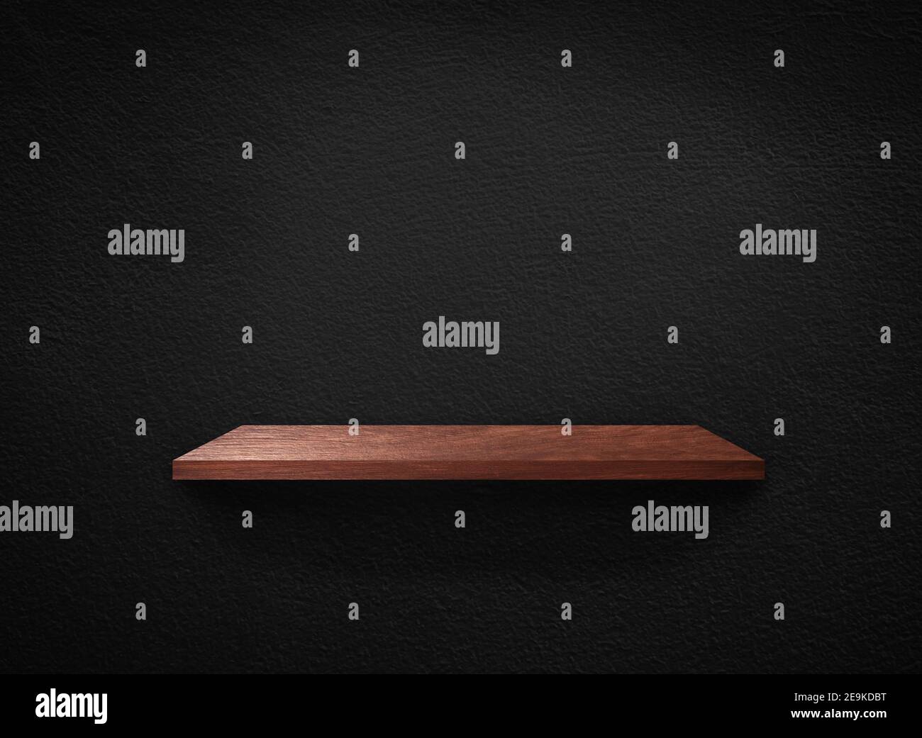 Light wood shelves on black wall texture in loft Style background with