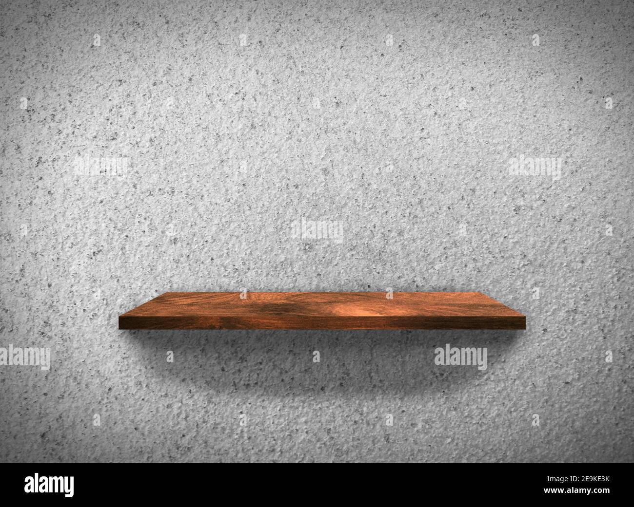 Top view of wood shelves on concrete wall texture background with
