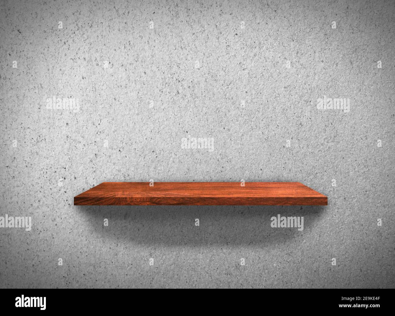 Top view of wood shelves on concrete wall texture background with