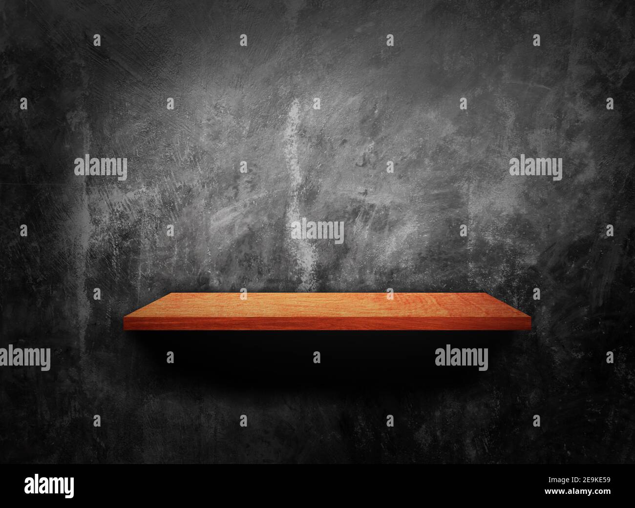 Wooden shelves on black brick wall texture background with clipping